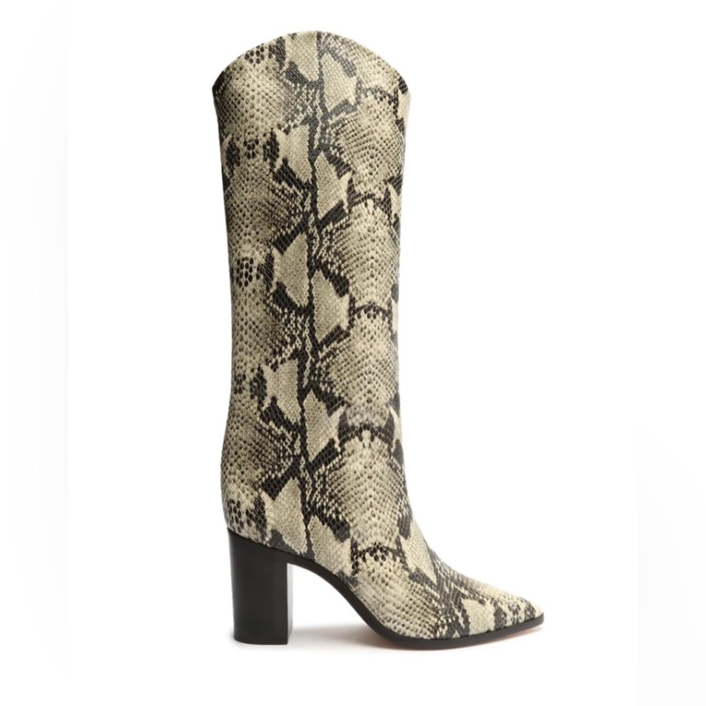 Schutz Maryana Block Heel Boots Snake Leather 10.5 Fall Boots Sam Edelman like
